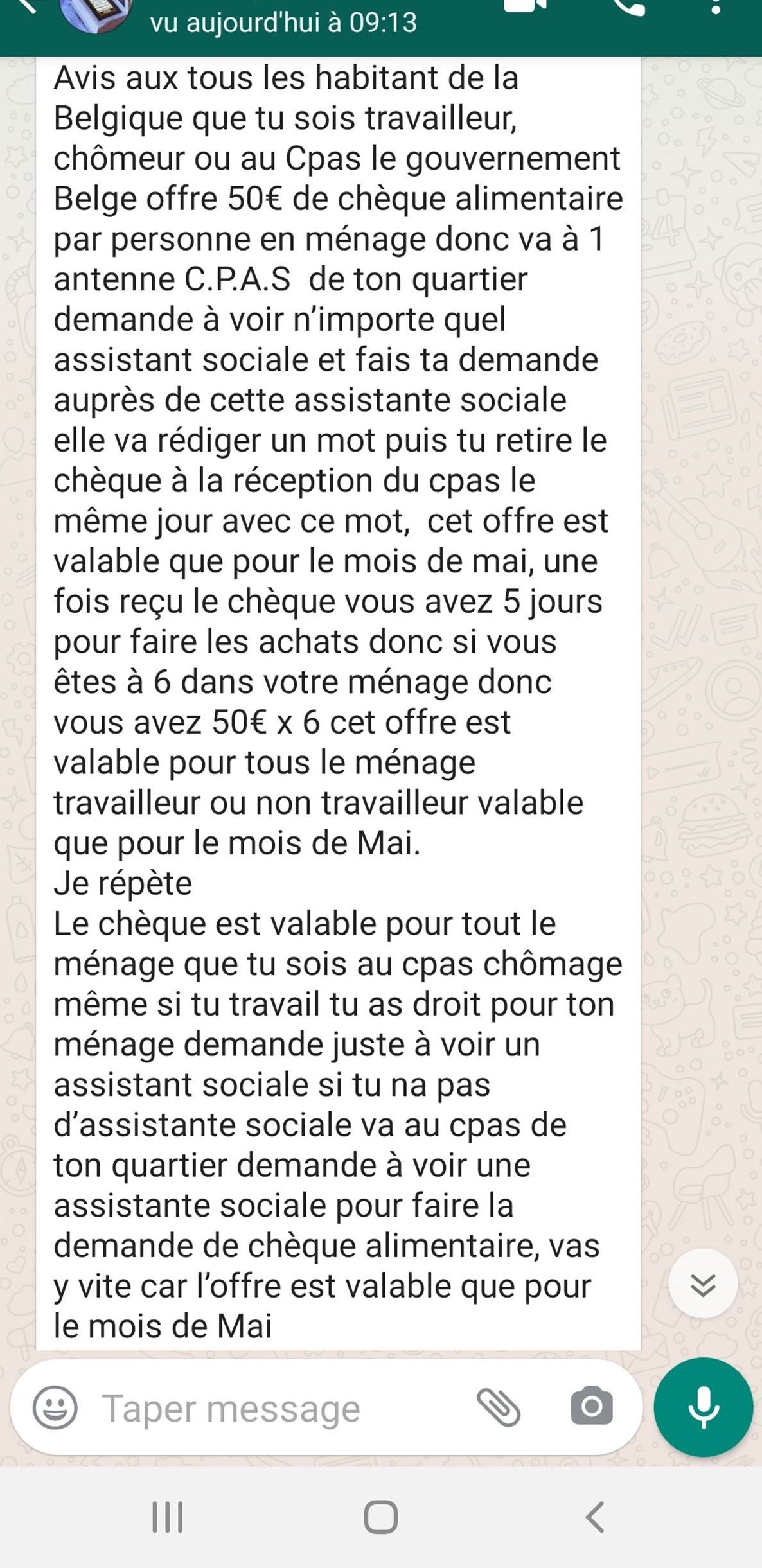 message erroné colis alimentaire whatsapp